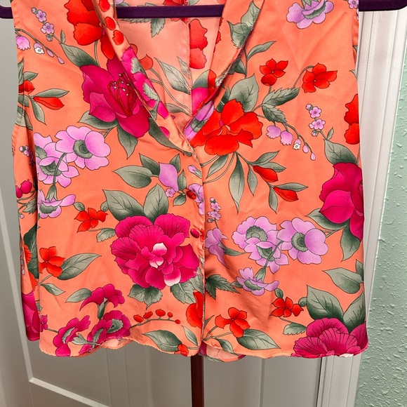 VTG 80s Victoria's Secret Floral Colorful Gold Label Sleeveless Top Womens Med - Picture 3 of 7
